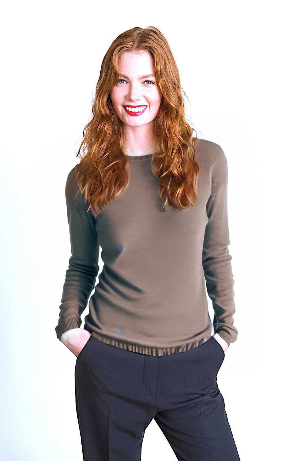 PULL CACHEMIRE COL ROND BROWN 1638 BROWN