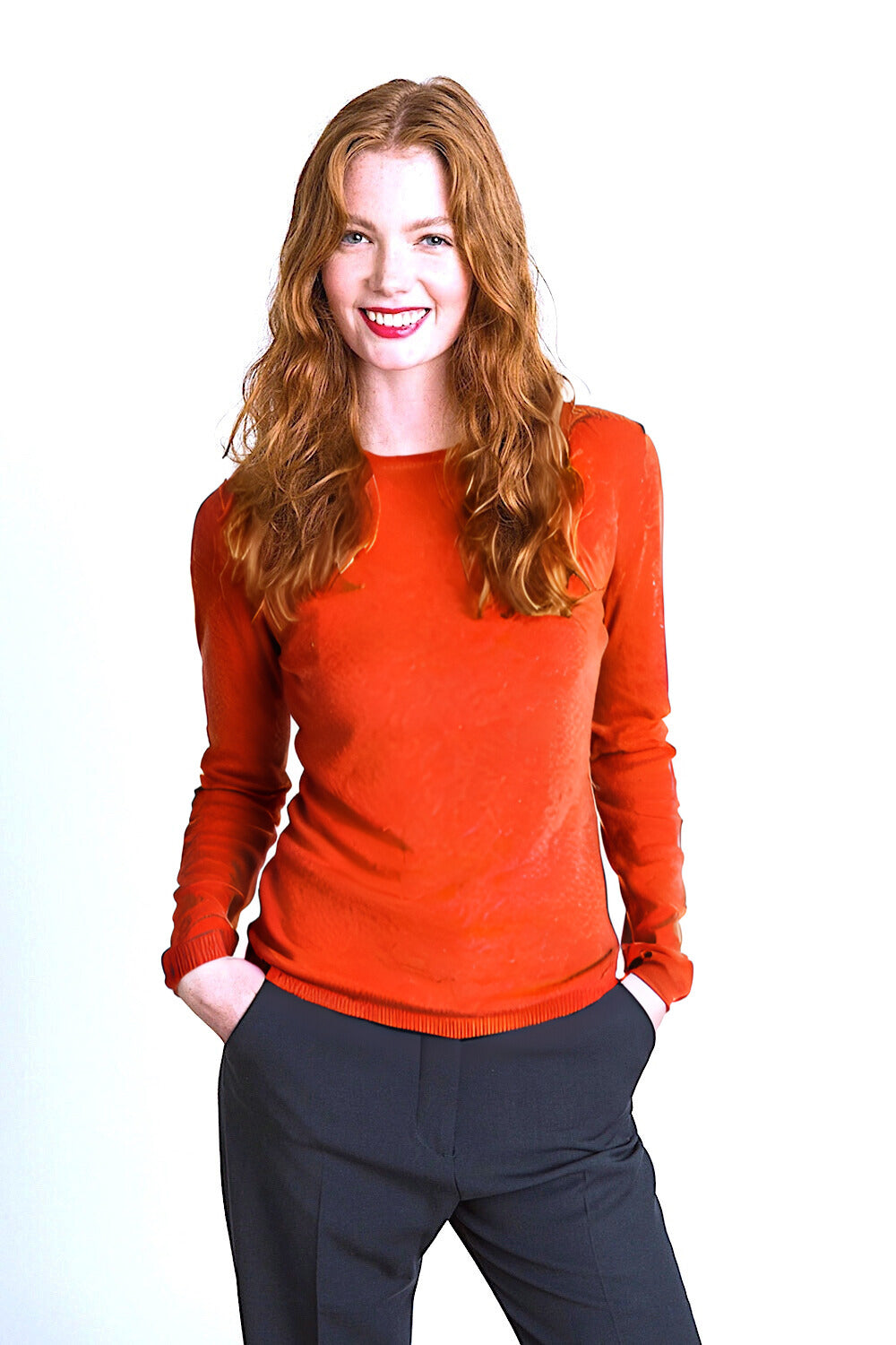 PULL CACHEMIRE COL ROND DK ORANGE 21742 DK ORANGE