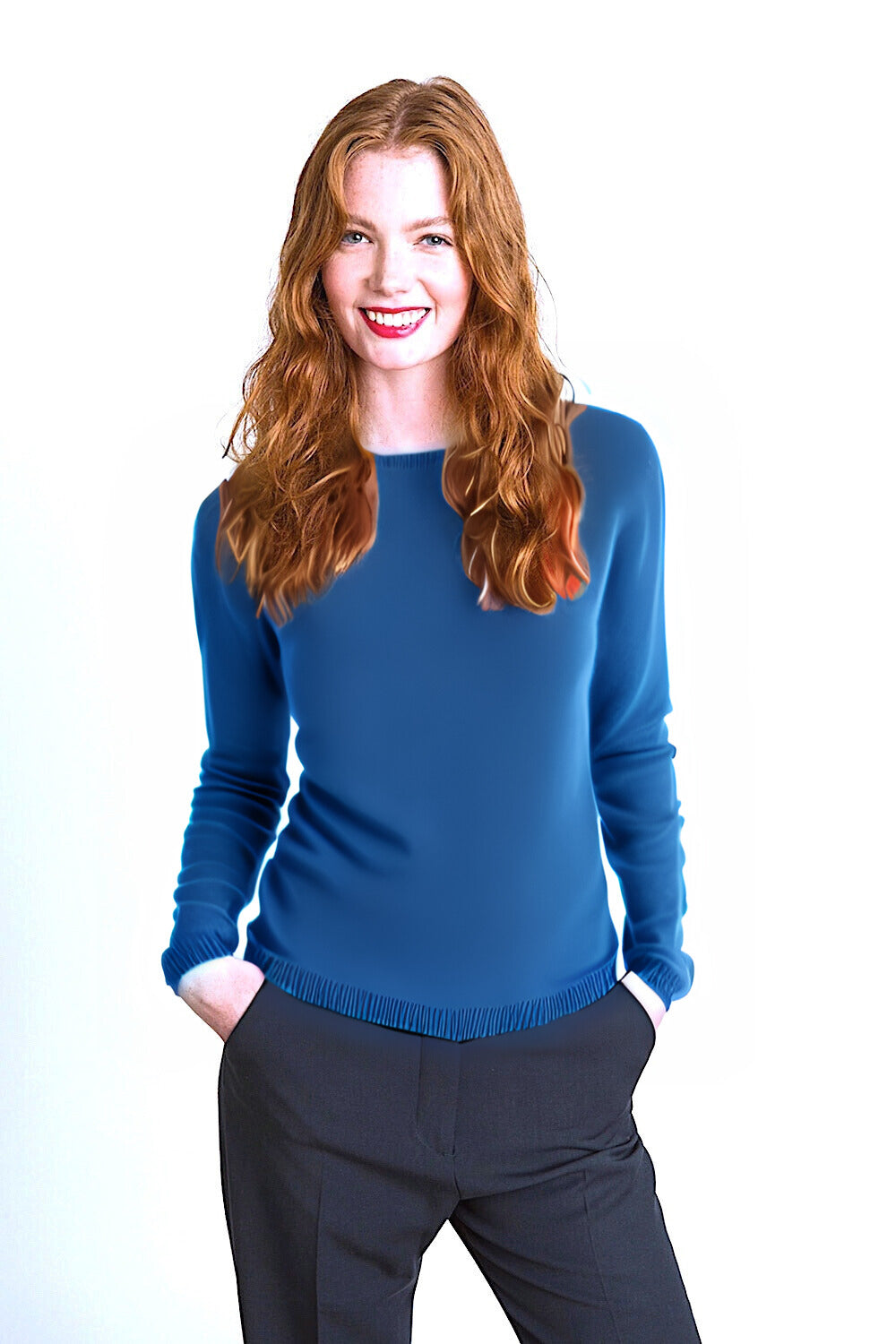 PULL CACHEMIRE COL ROND DK TURQ. 53880 DK TURQ.