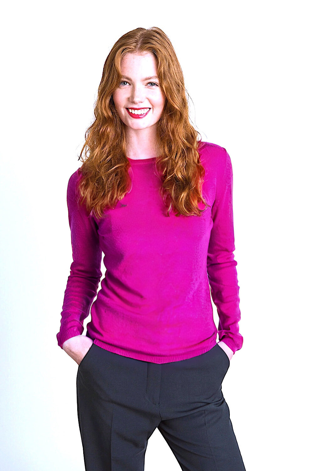 PULL CACHEMIRE COL ROND FUCHSIA 21860 FUCHSIA