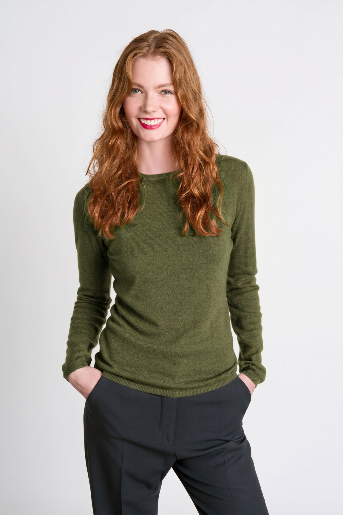 PULL CACHEMIRE COL ROND KHAKI M300 KHAKI