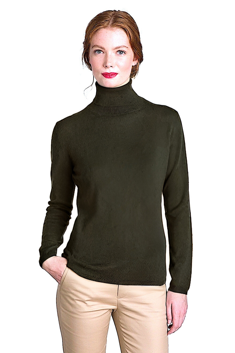 PULL CACHEMIRE COL ROULÉ KAKI 52360 KAKI