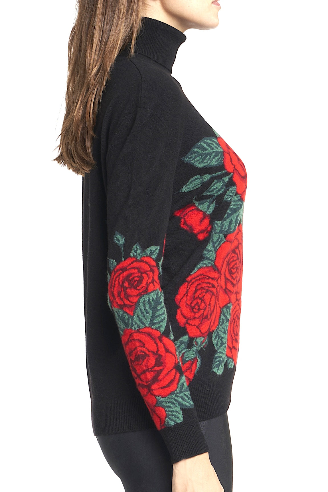 PULL CACHEMIRE INTARSIA ROSES GREY MARL