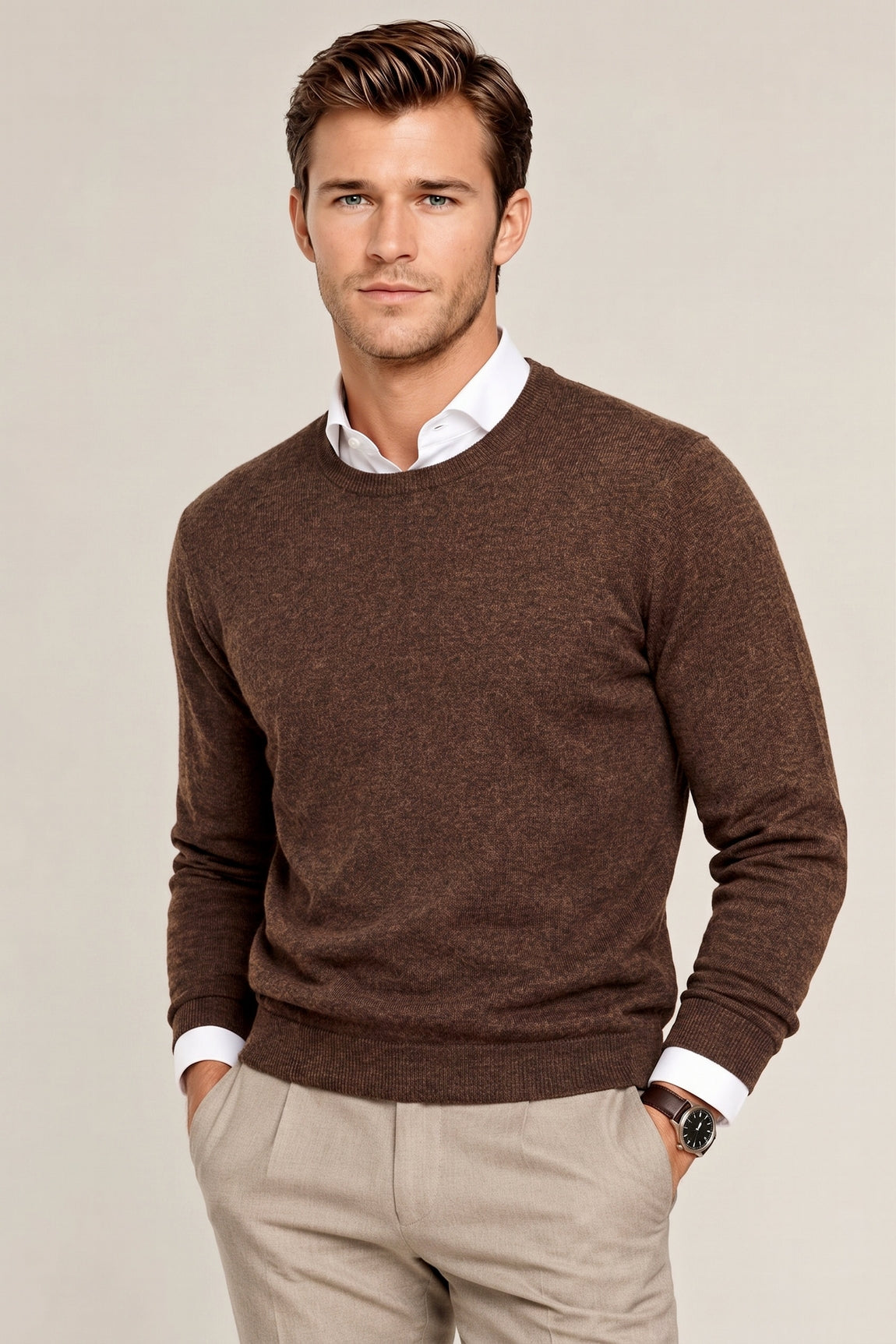 PULL CACHEMIRE RAS DE COU DK BROWN 20904 DK BROWN