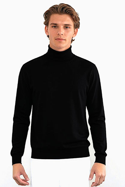 PULL CACHEMIRE-SOIE COL ROULE BLACK 8010 BLACK