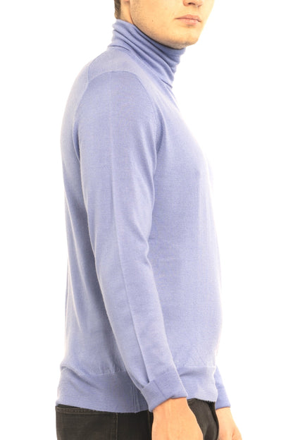 PULL CACHEMIRE-SOIE COL ROULE BLUE