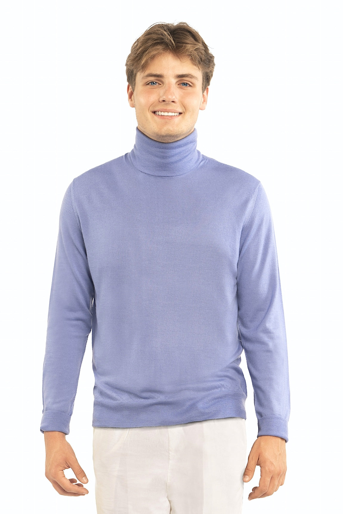 PULL CACHEMIRE-SOIE COL ROULE ELECTR BLUE