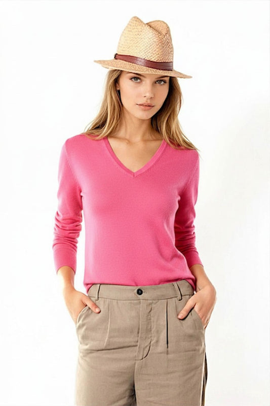PULL CACHEMIRE-SOIE COL V BUBBLE GUM 5058S BUBBLE GUM