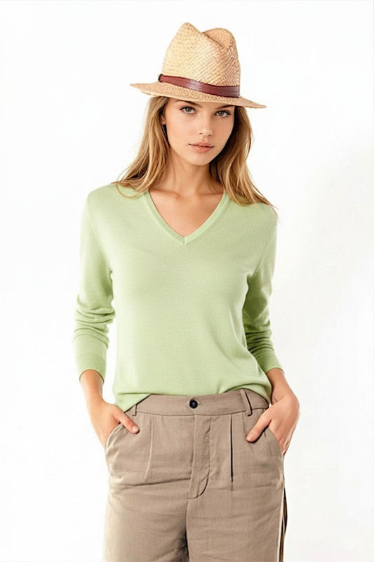 PULL CACHEMIRE-SOIE COL V GREEN 52816 GREEN