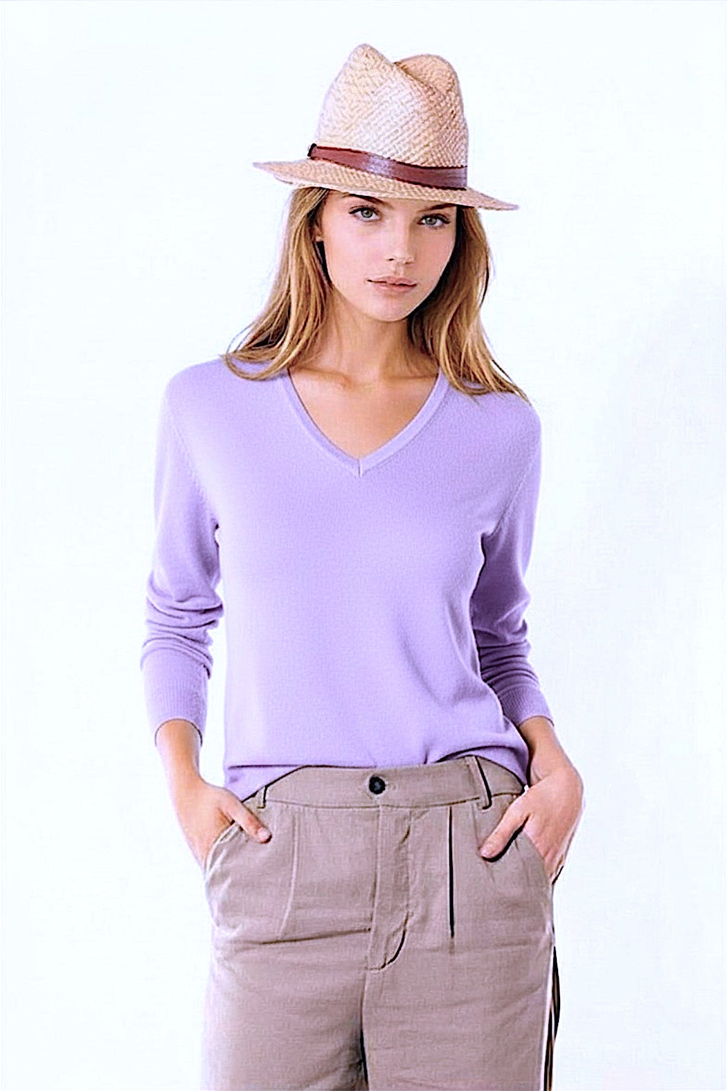 PULL CACHEMIRE-SOIE COL V LILAC 24652 LILAC