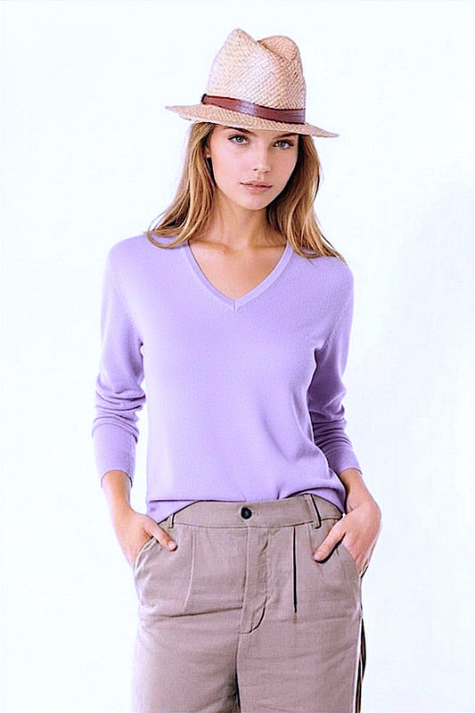 PULL CACHEMIRE-SOIE COL V LILAC 24652 LILAC