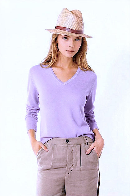 PULL CACHEMIRE-SOIE COL V LILAC 24652 LILAC