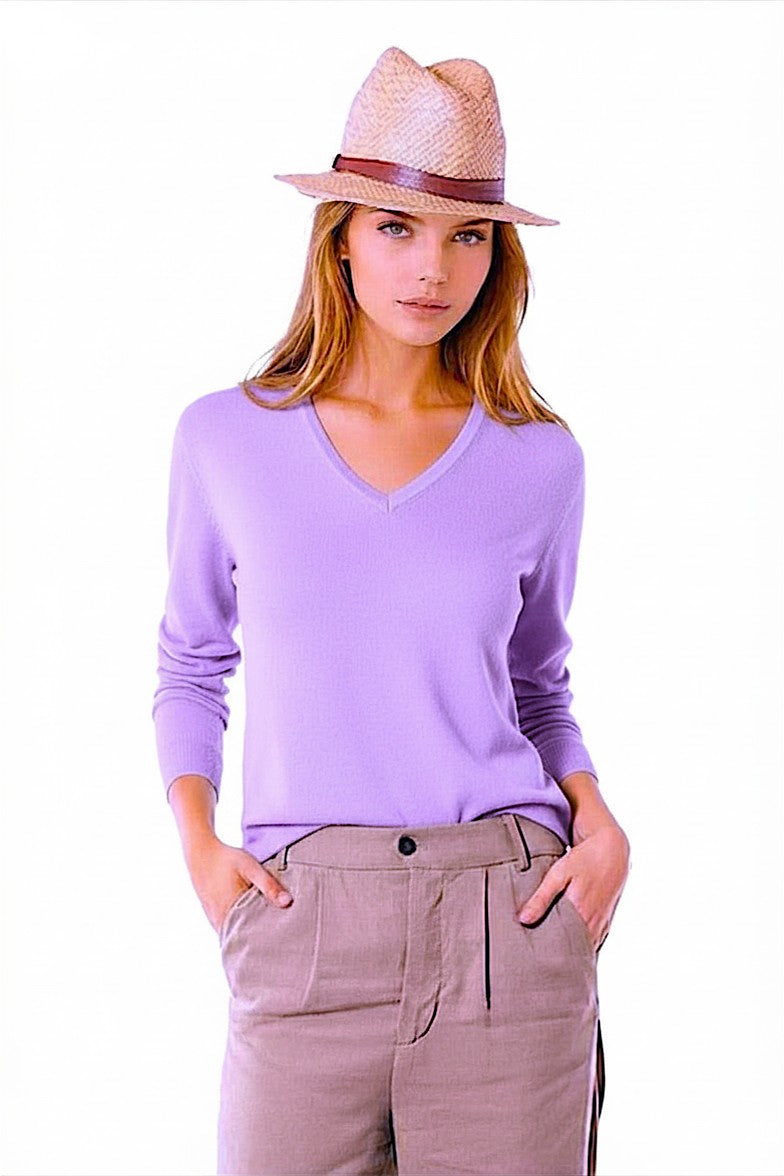 PULL CACHEMIRE-SOIE COL V PURPLE 56225 PURPLE