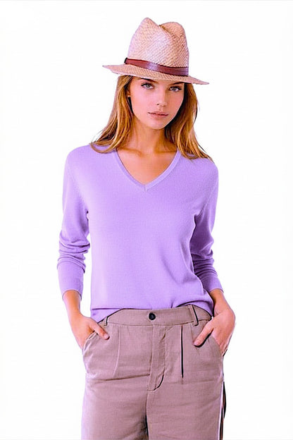 PULL CACHEMIRE-SOIE COL V PURPLE 56225 PURPLE