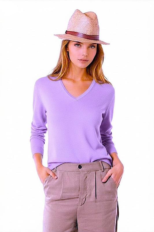 PULL CACHEMIRE-SOIE COL V PURPLE 56225 PURPLE