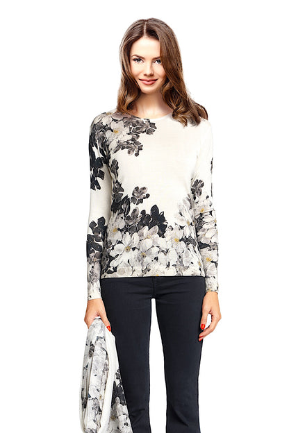 PULL CACHEMIRE-SOIE IMPRIMÉ 50756 LT GREY VAR 50756 LT GREY