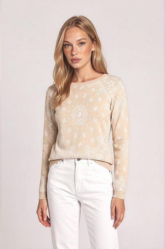PULL CACHEMIRE-SOIE IMPRIME BEIGE 0608 BEIGE