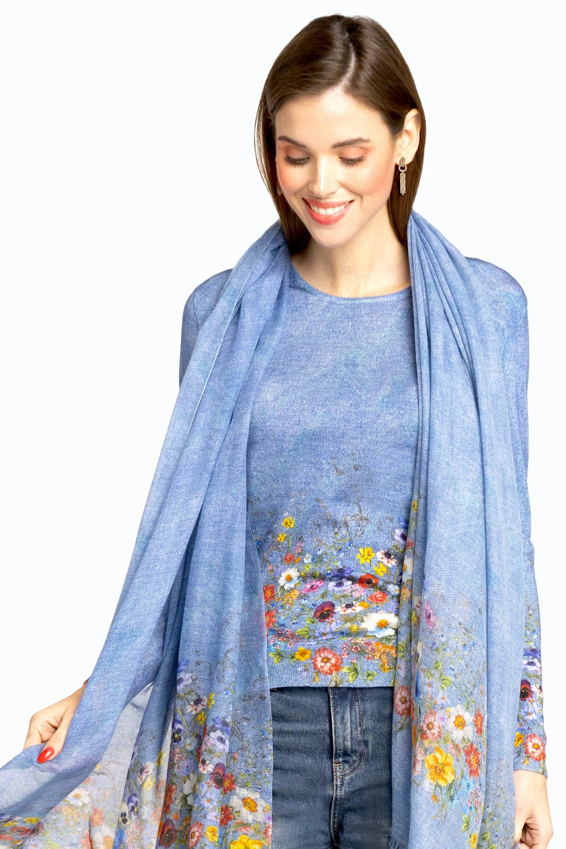 PULL CACHEMIRE-SOIE IMPRIME JEANS