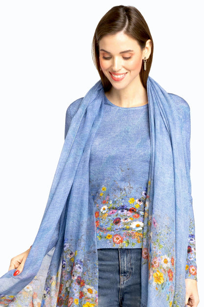 PULL CACHEMIRE-SOIE IMPRIME JEANS