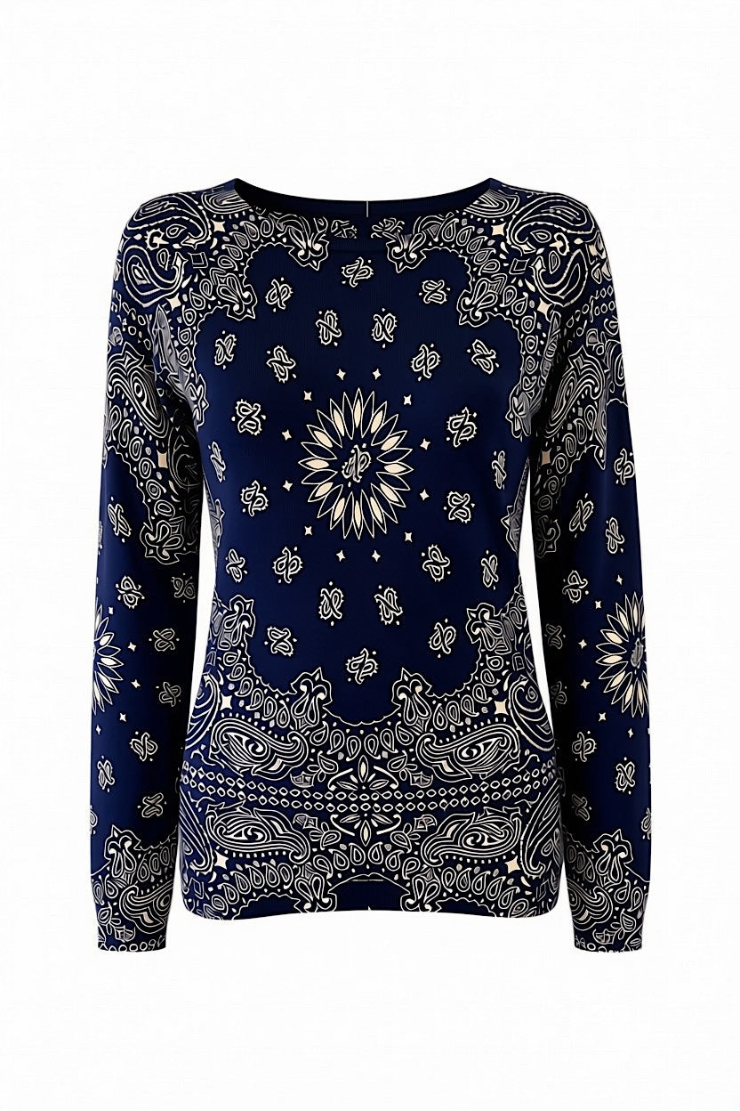PULL CACHEMIRE-SOIE IMPRIME NAVY 54344 NAVY