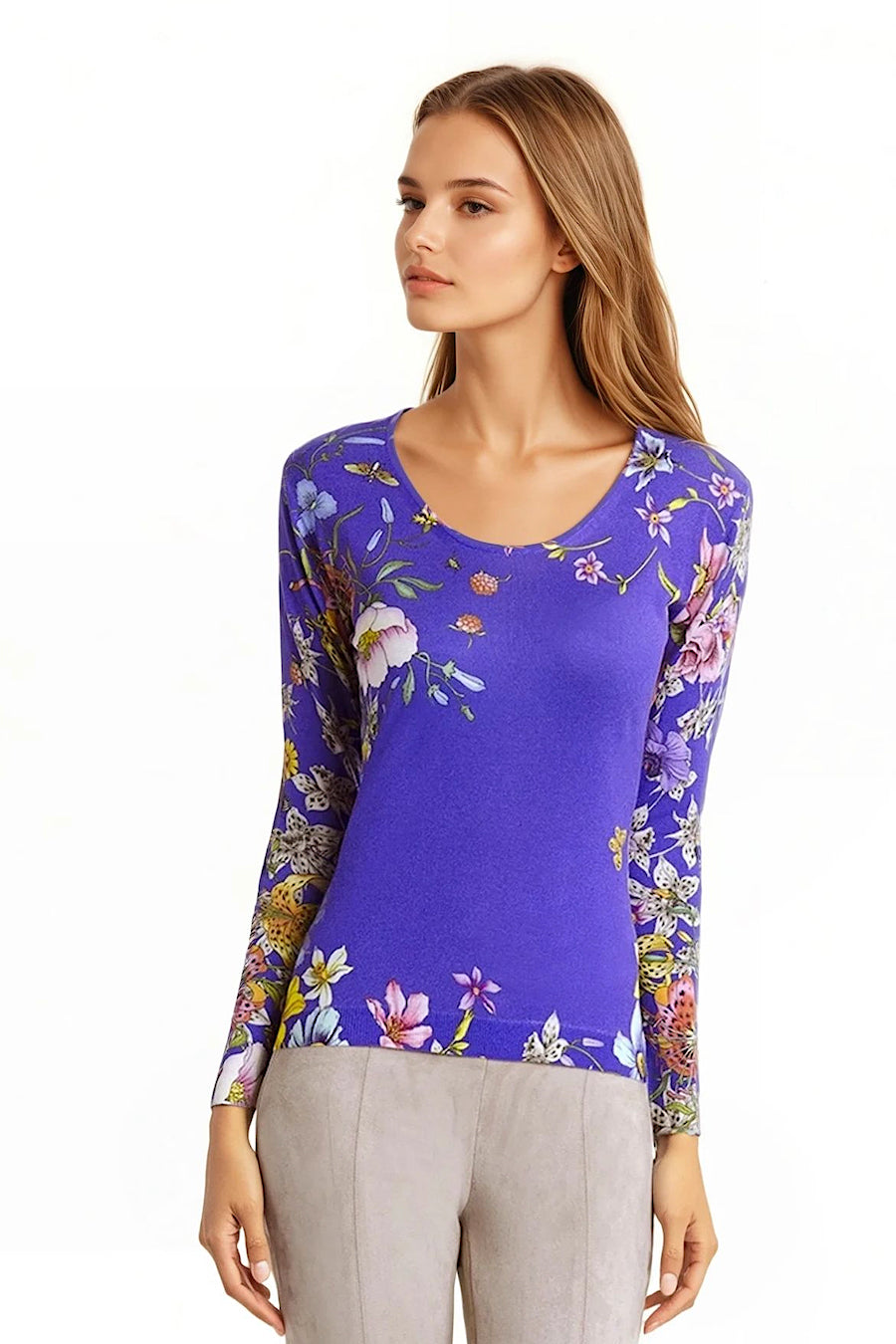 PULL CACHEMIRE-SOIE IMPRIME PURPLE VAR2 PURPLE