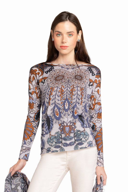 PULL CACHEMIRE-SOIE IMPRIMÉ VAR. 1