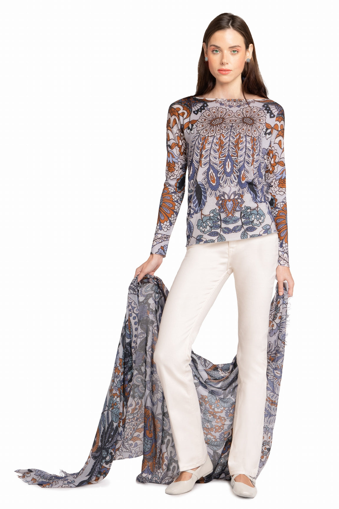 PULL CACHEMIRE-SOIE IMPRIMÉ VAR. 1