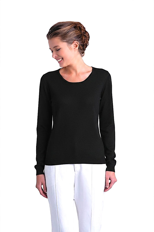 PULL CACHEMIRE-SOIE UNI COL U BLACK 8010 BLACK
