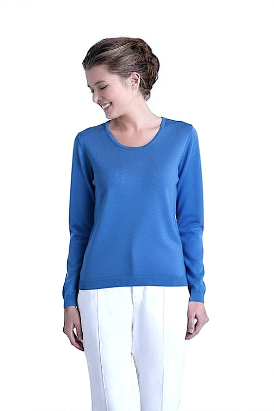 PULL CACHEMIRE-SOIE UNI COL U BLUE 52449 BLUE