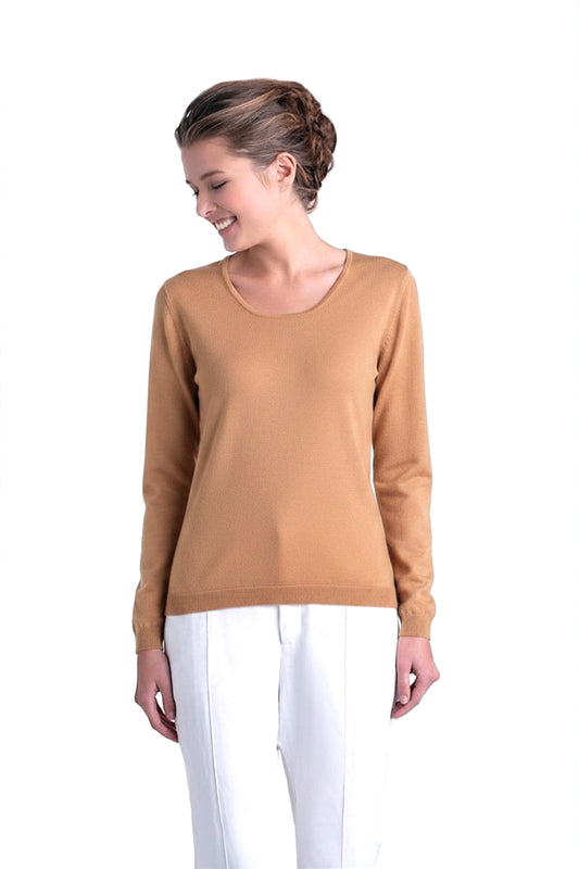 PULL CACHEMIRE-SOIE UNI COL U CAMEL 51613 CAMEL