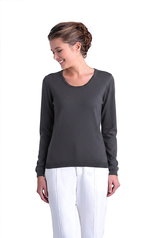 PULL CACHEMIRE-SOIE UNI COL U DK GREY 53620 DK GREY