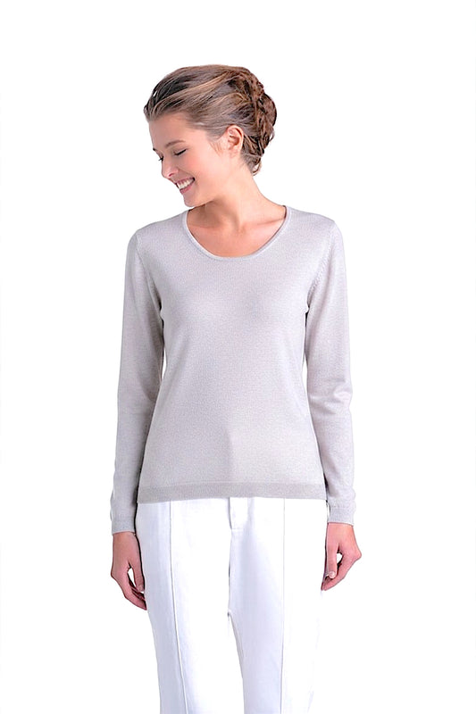 PULL CACHEMIRE-SOIE UNI COL U LT GREY 54346 LT GREY