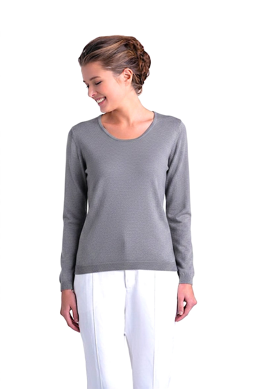 PULL CACHEMIRE-SOIE UNI COL U MED GREY 5042S MED GREY