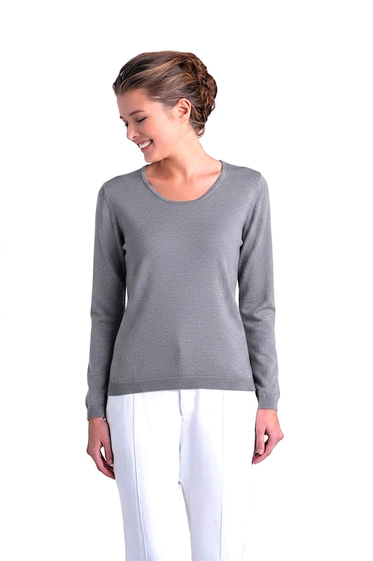 PULL CACHEMIRE-SOIE UNI COL U MED GREY 5042S MED GREY