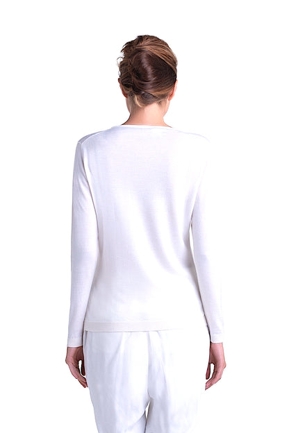 PULL CACHEMIRE-SOIE UNI COL U MUSHROOM