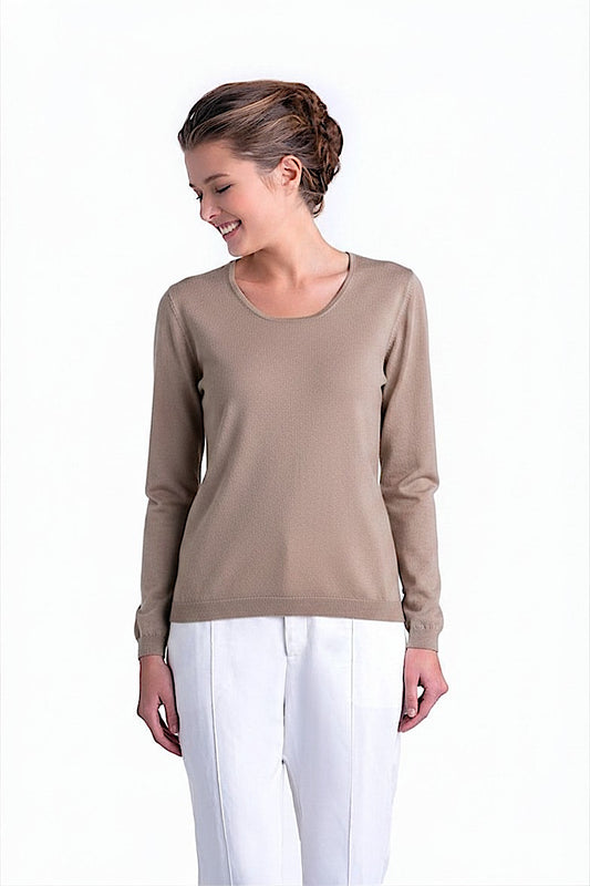 PULL CACHEMIRE-SOIE UNI COL U MUSHROOM 8073 MUSHROOM