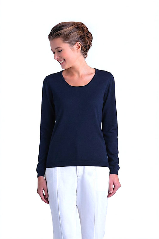 PULL CACHEMIRE-SOIE UNI COL U NAVY 51894 NAVY