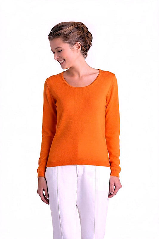 PULL CACHEMIRE-SOIE UNI COL U ORANGE 55066 ORANGE