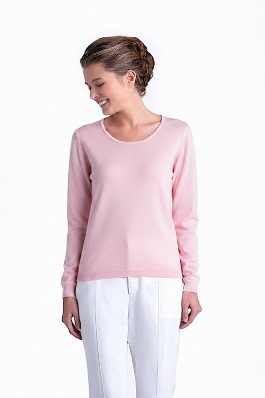 PULL CACHEMIRE-SOIE UNI COL U PINK 53306 PINK