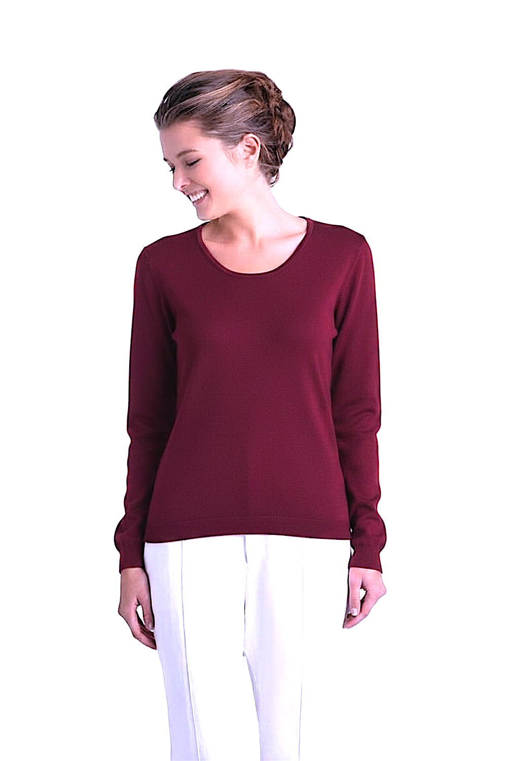 PULL CACHEMIRE-SOIE UNI COL U PLUM 60034 PLUM