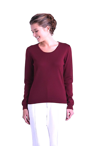 PULL CACHEMIRE-SOIE UNI COL U PLUM 60034 PLUM