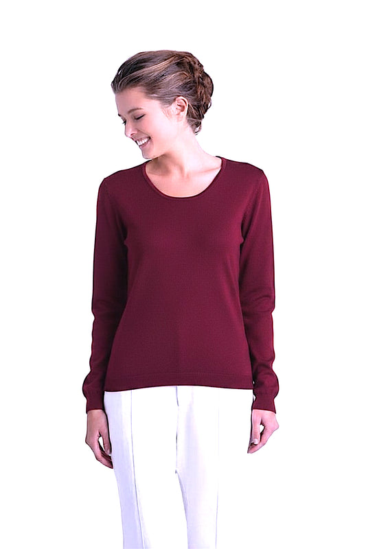 PULL CACHEMIRE-SOIE UNI COL U PLUM 60034 PLUM