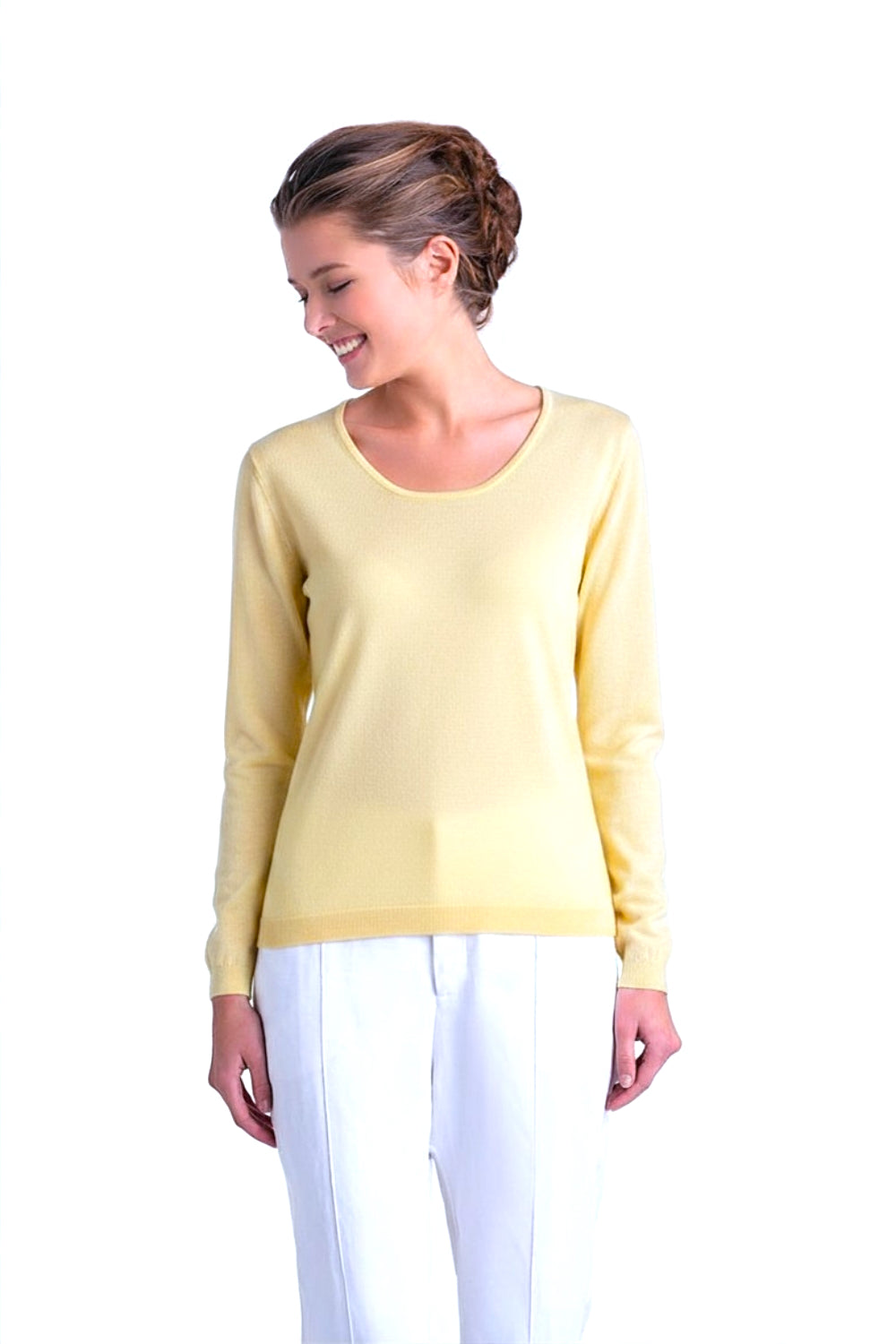 PULL CACHEMIRE-SOIE UNI COL U YELLOW 53334 YELLOW