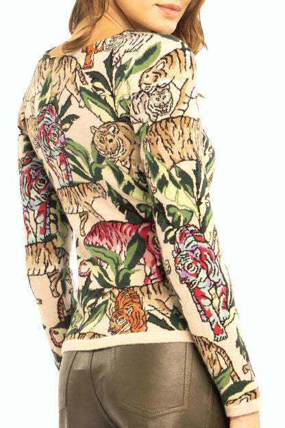 PULL CACHEMIRE TIGRES & JUNGLE CREAM