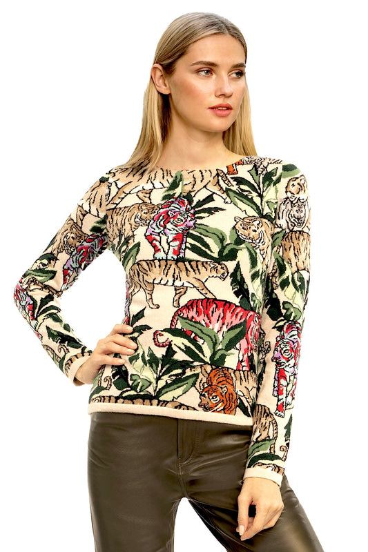 PULL CACHEMIRE TIGRES & JUNGLE CREAM 54360 CREAM