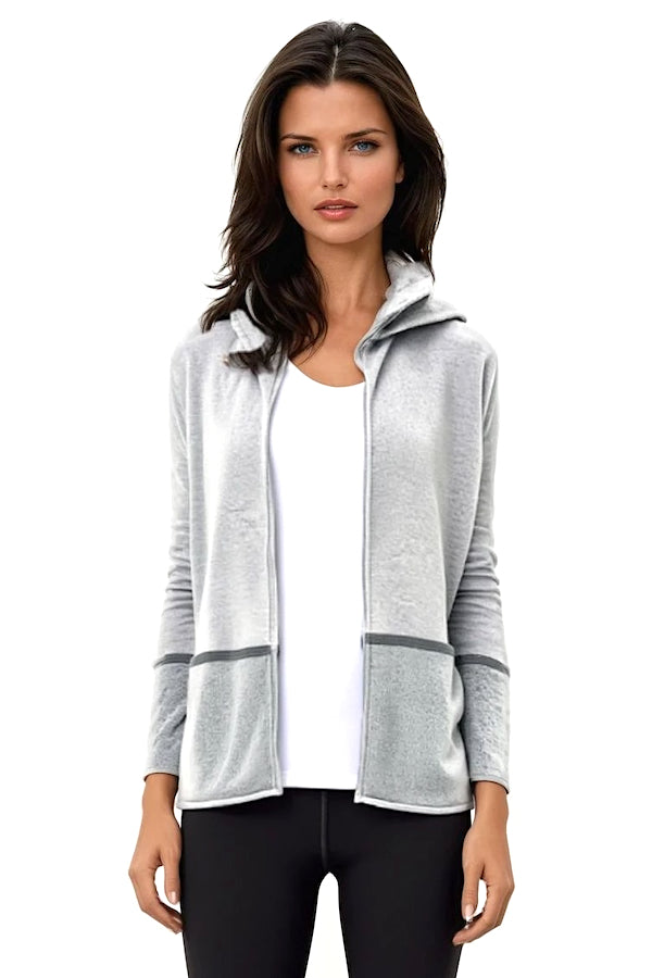 PULL CACHEMIRE ZIPPE À CAPUCHE 191K-5040S GREY