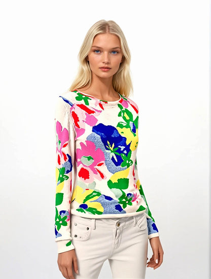PULL COL BATEAU MOTIF FLORAL BLACK