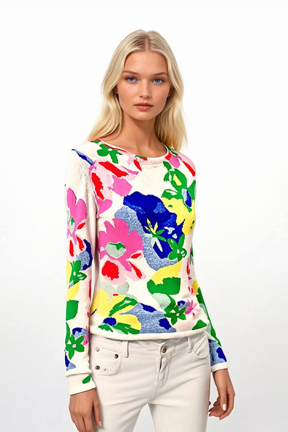 PULL COL BATEAU MOTIF FLORAL WHITE