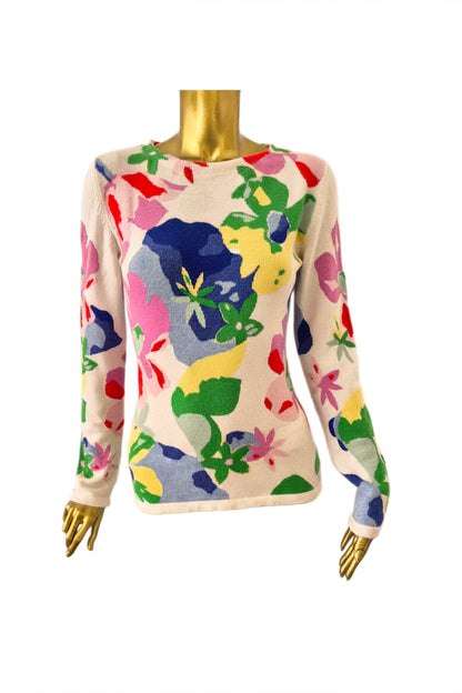 PULL COL BATEAU MOTIF FLORAL WHITE