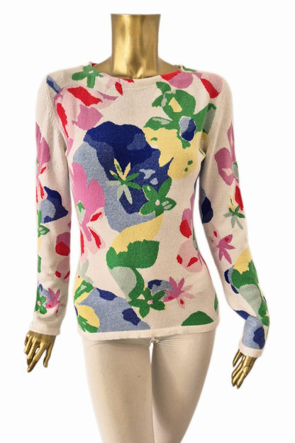PULL COL BATEAU MOTIF FLORAL WHITE